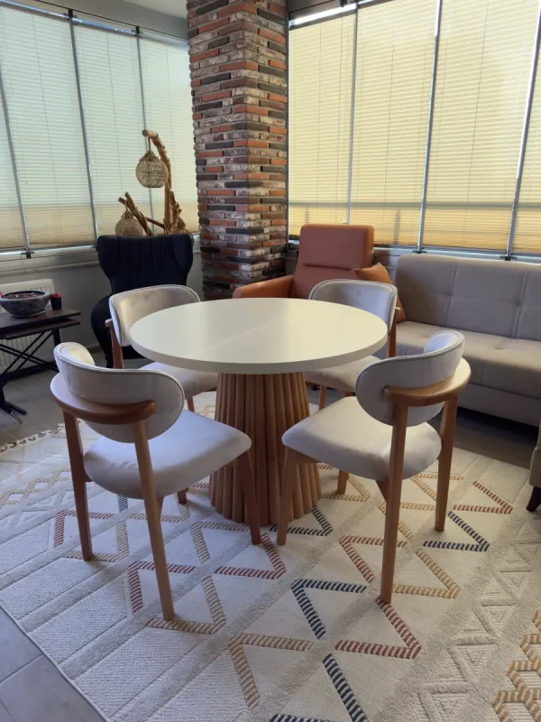 100 cm yuvarlak çıtalı fıçı ayak masa ve teddy sandalye takımı