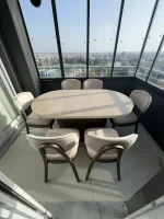 PTT Ayaklı Traverten Desenli Elips Masa & Londra Sandalye Takımı - Görsel 2