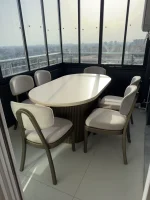 PTT Ayaklı Traverten Desenli Elips Masa & Londra Sandalye Takımı - Görsel 3