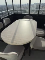 PTT Ayaklı Traverten Desenli Elips Masa & Londra Sandalye Takımı - Görsel 4