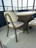 PTT Ayaklı Traverten Desenli Elips Masa & Londra Sandalye Takımı - Görsel 6