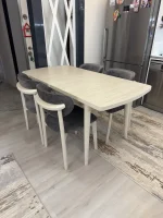 Traverten Desenli Açılır Masa & Teddy Sandalye Takımı | 80×130 cm - Görsel 3