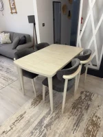 Traverten Desenli Açılır Masa & Teddy Sandalye Takımı | 80×130 cm - Görsel 4